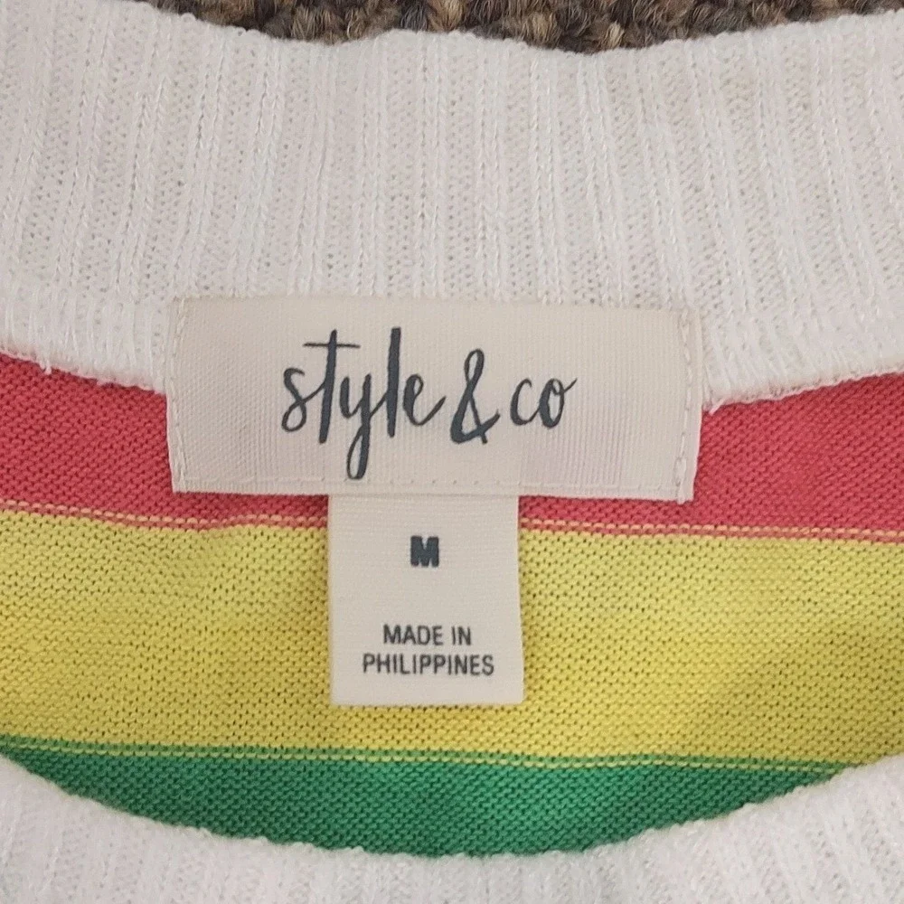 Style & Co Striped Long Sleeve Shirt Womens Medium Multicolor Rainbow Crew Neck - Picture 4 of 7